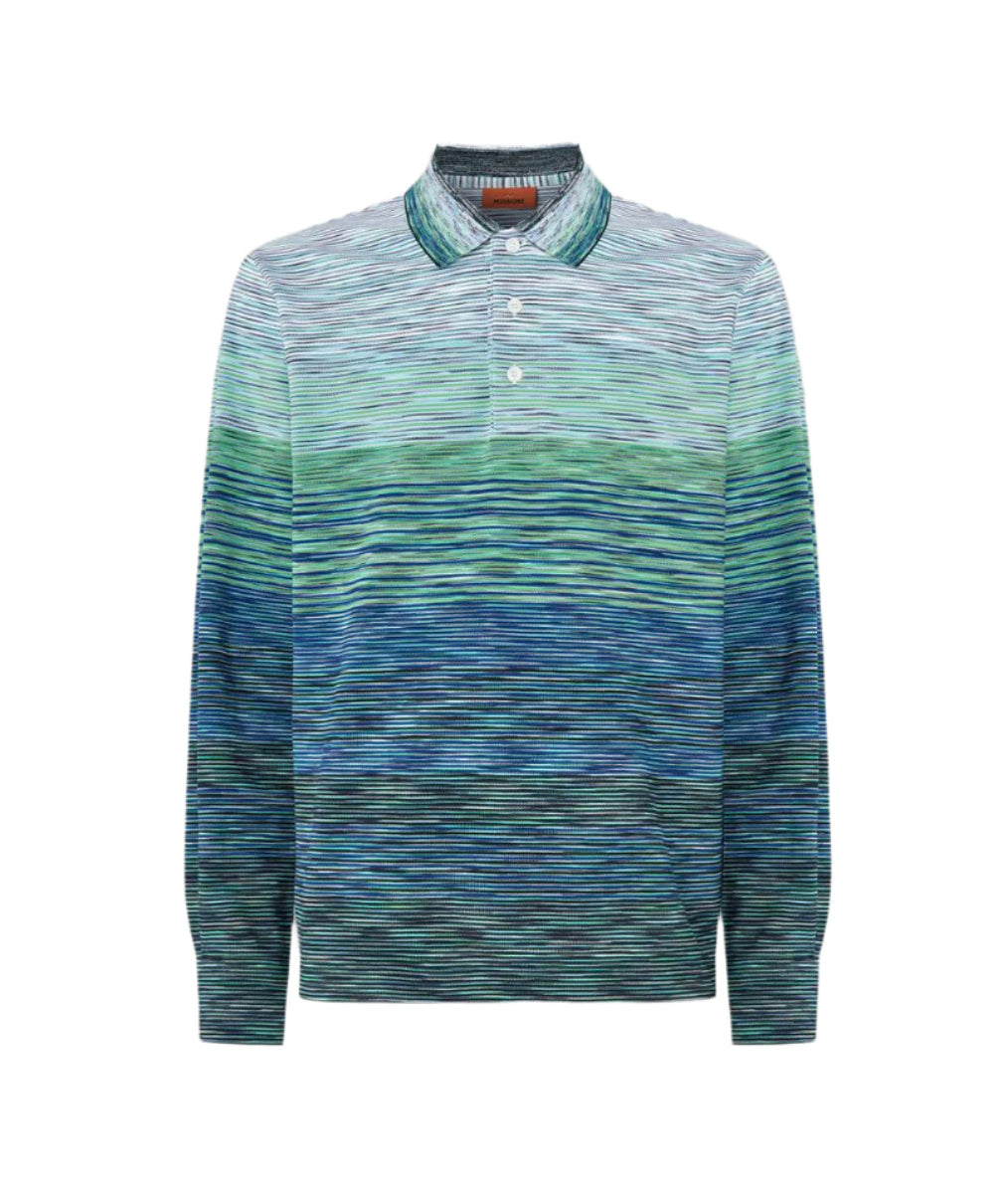 Missoni Long Sleeve Spacedye Polo - Green/Turquoise